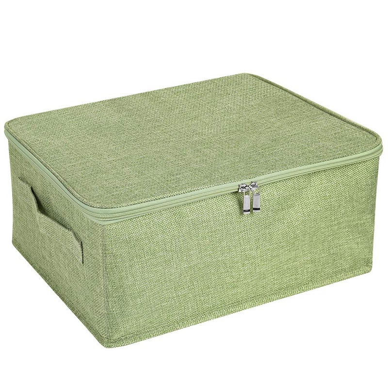 ANMINY Storage Bins with Zipper Lids 13 Qt Lidded Fabric Storage Boxes Baskets Cubes with Handles Collapsible Washable Cotton Linen Closet Shelf Clothes Organizer Containers - Green, Small - Image 1
